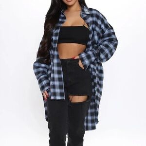 Fashion Nova Navy Plaid Button Down Shirt